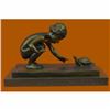 Image 1 : Handcrafted Signed Original Aldo Vitaleh Little Girl Playing With Turtle Bronze