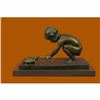 Image 3 : Handcrafted Signed Original Aldo Vitaleh Little Girl Playing With Turtle Bronze