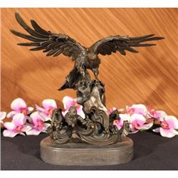 EAGLE ON WAVES REAL 100% BRONZE STATUE/SCULPTURE/FIGURINE FIGURE ART DECO
