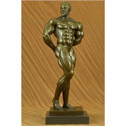 Abstract Bronze Muscle Man Flexing Sculpture Nude Male Fitness Model Muscular