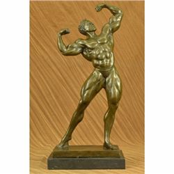 BRONZE STATUE--MALE NUDE--GAY INTEREST---BODYBUILDER MUSCULAR ART DECO FIGURINE