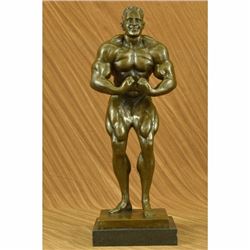 Bronze Abstract Muscular Modern Art Nude Man Marble Base Sculpture Statue Signed