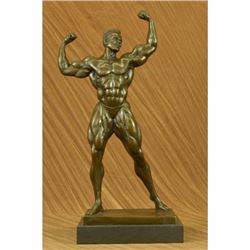 Abstract Bronze Muscle Man Flexing Sculpture Nude Male Fitness Model Muscular