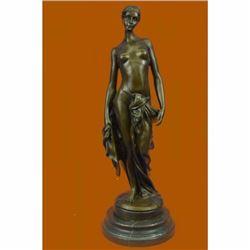 Proud and Confident Nude Roman Goddess Bronze Sculpture Marble Base Figurine