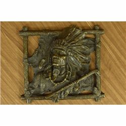 Wall Mount Native Indian Chief with peace Pipe Bronze Sculpture Statue Figurine