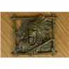 Image 1 : Wall Mount Native Indian Chief with peace Pipe Bronze Sculpture Statue Figurine