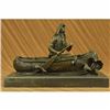 Image 1 : Signed Native American Chief Embark in Canoe Bronze Sculpture Statue Figurine