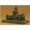 Image 2 : Signed Native American Chief Embark in Canoe Bronze Sculpture Statue Figurine