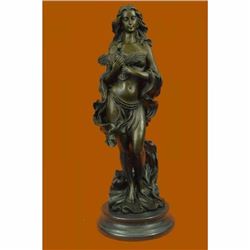 22 Tall Superb Nude Girl Holding Her Bird Bronze Sculpture by Aldo Vitaleh Sale