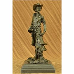Signed Original Kamiko Old Cowboy holding his Saddle Bronze Sculpture Statue Art