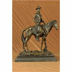 Wild West Western Cowboy With Hat Riding Horse Bronze Sculpture Original Figure