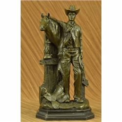 Signed Original Cowboy Horse Western Bronze Sculpture Statue Figure Figurine Art