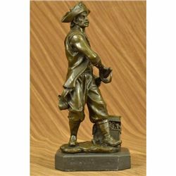 Signed Original Pirate With Jewelry Chest and Sword Bronze Sculpture Statue Gift