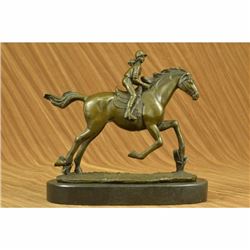 Art Deco Western Art Girl Jockey Racing Horse Bronze Sculpture Statue Hotcast