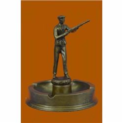 Hand Made Real 100% Hunter with Gun Ashtray Bronze Sculpture Figurine Decoration