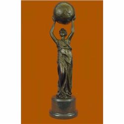 Nude Female Atlas Holding the World Bronze Sculpture Marble Base Figurine Figure
