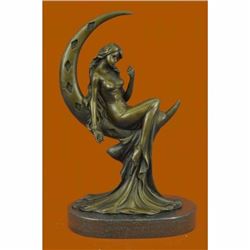 Signed Moreau Sexy Woman On Moon Bronze Classic Sculpture Figurine Figure Sale