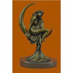 Sensual Erotic Nude Female Woman Venus Moon Bronze Marble Statue Artwork Decor