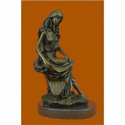 Art Nouveau Sexy Nymph in Tulip Garden Bronze Sculpture Hot Cast Figurine Figure