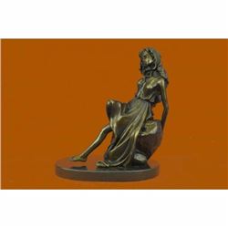 Sexy Lady Lying on Rock Bronze Sculpture Statue Marble Base Figurine Decor Sale