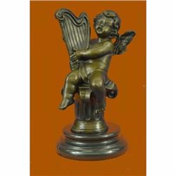 European Finery Genesis Cherubs Harp Bronze Color Angel Music Figurine Sale Gift