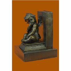 Signed Moreau French Artist Baby Angel Bookend Book end Bronze Sculpture