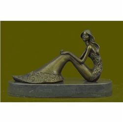 Signed Original Nude Sexy Mermaid Bronze Marble Base Figurine Mythical Art Decor