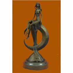 Signed Original Mavchi Venus on the Moon Bronze Sculpture Marble Base Figurine