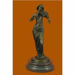 Brown Color Patina Bronze Sculpture Violin Player Viola Musician Marble Figurine