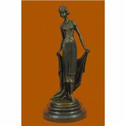 High Society Lady Is Poised And Elegant Dressed Bronze Sculpture Marble Base Art
