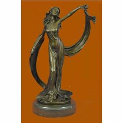 Signed Original Kassin Ribbon Goddess With Long Gown Bronze Sculpture Figurine