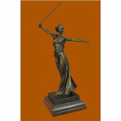 Hand Made Greek Mythology Athena Female Warrior with Sword Bronze Sculpture Gift