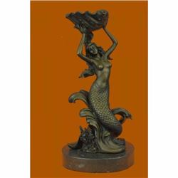 Beach Cabin Decor Hot Cast Bronze Mermaid Candle Holder Sculpture Statue Figure