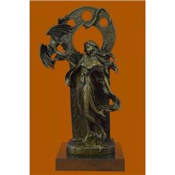 A Bronze Sculpture Of Mythical Dragon And Woman by French Artisan Jean Patoue