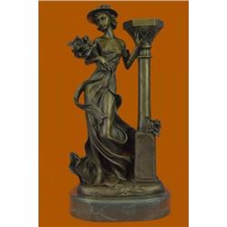 Victorian Style Captive Lady Holding Bouquet of Flowers Bronze Sculpture Figure