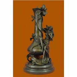Signed ~J.Cheret~Hot Cast Art Deco Sexy Goddess Vase Bronze Sculpture Statue LRG