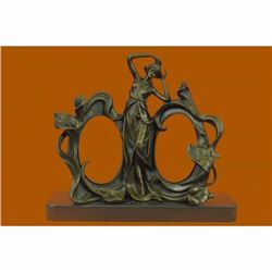 Art Nouveau Bronze Lady Figural Picture Frame Hot Cast Detailed Maiden Sculpture