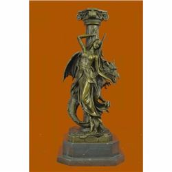 Bronze Sculpture Semi Nude Lady Nymph with Dragon Museum Quality Artwork Figure
