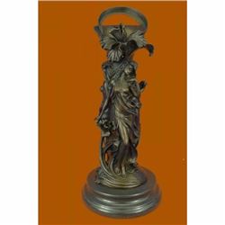 Art Deco Three Nymph Surround a Bronze Vase Sculpture Marble Base Figurine Decor