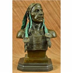 Rare Indian Native American Art Chief Eagle Bust Bronze Marble Statue Bust Gift