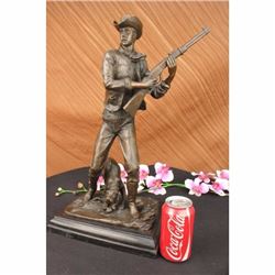 Bronze Marble Statue Western Cowboy W/gun Rodeo Bronco Rider Sculpture Art