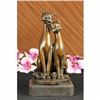 Image 1 : OLD CAT BRONZE SIGNED FIGURINE ON BASE CATS ART DECO TWO CAT SCULPTURE