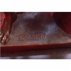 NUDE MAN BRONZE SCULPTURE STATUE SIGNED MARBLE FIGURINE