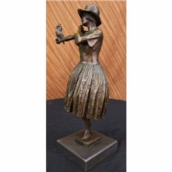 Young Woman Dressed Feminine Sundress holding Parrot Bronze Sculpture Chiparus