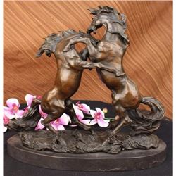 Elegant Equestrian Art Two Horses Loving Playing Bronze Marble Statue Sculpture