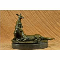Lovely Contemporary Two Australian Kangaroos Bronze Sculpture Marble Statue Gift
