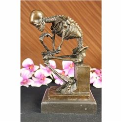 Bronze Statue Skull Skeleton thinker bronze sculpture, Signed: Milo Figurine ART