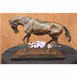 Extra Large Original Bronze Sculpture Horse Trots Stallion Marble Base Figurine