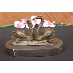 Signed Milo Two Beautiful Swans Bronze Sculpture Art Deco Marble Statue Figurine