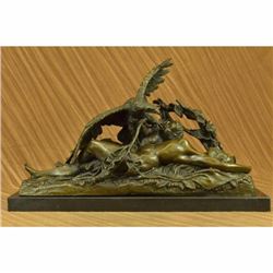 Huge pure Bronze Marble statue Greek Nude Belle girl Eagle Sculpture Figurine NR